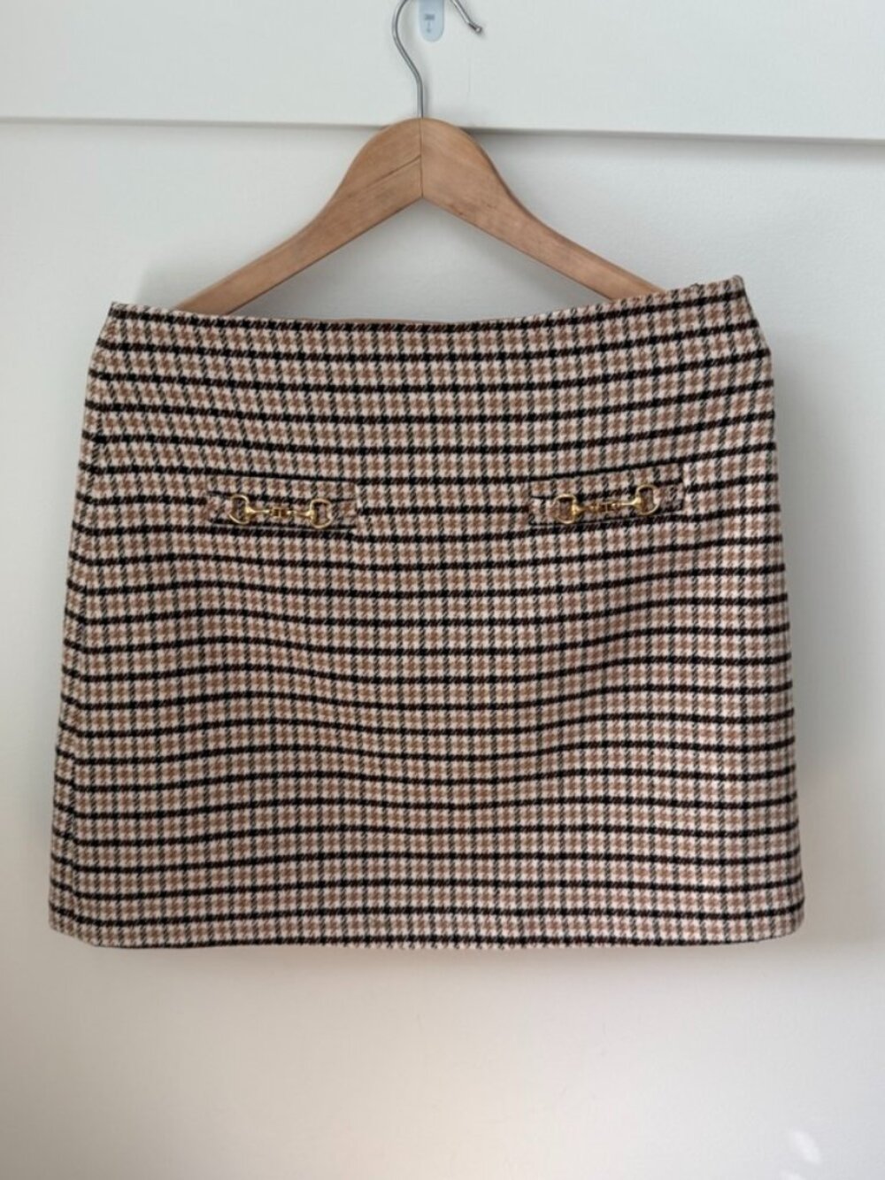 LOFT Horsebit Plaid Mini Skirt NWT Size 8 Brown Houndstooth Academia
